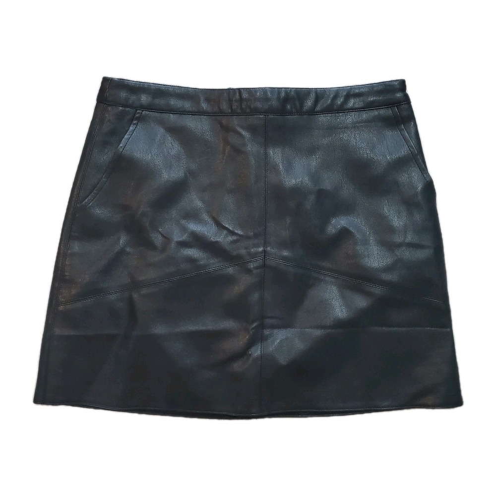 Lulus Women's Small Black Faux Leather Mini Skirt Vegan Sexy Pockets Zip Up Glam